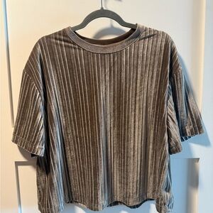 a new day Velvet Ribbed Short-Sleeve Top - Charcoal Gray